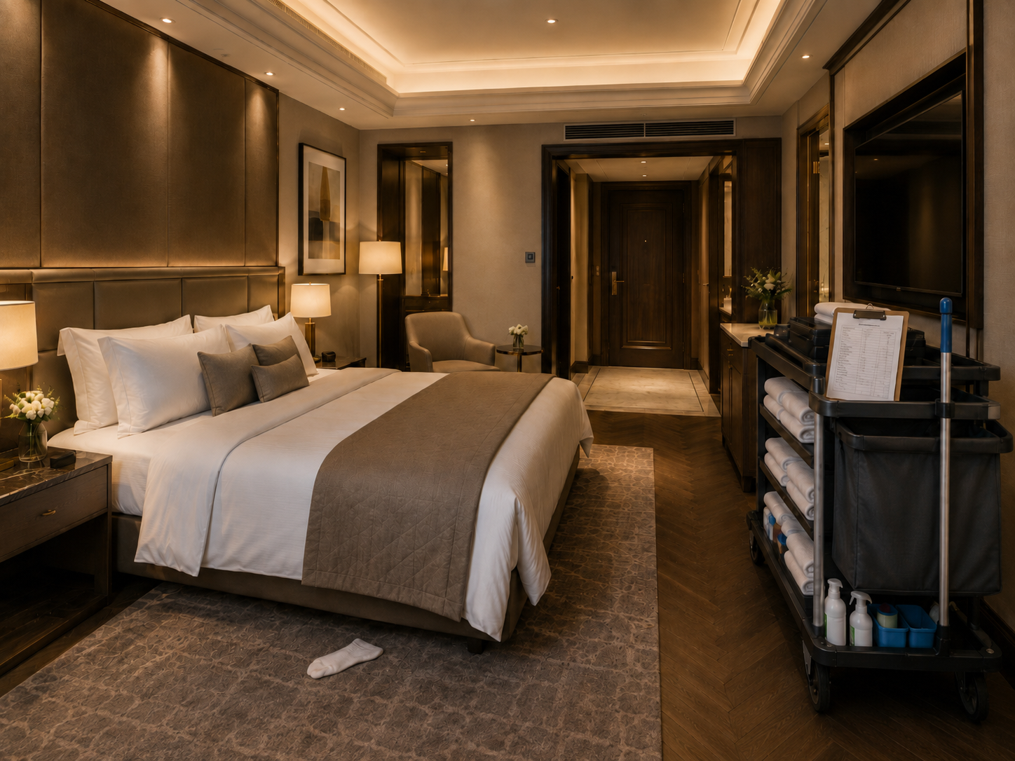 Hotelzimmer mit interaktiven Housekeeping-Bereichen.